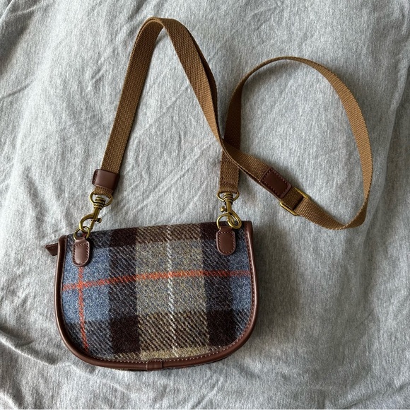 NWOT Harris Tweed wool post bag Crossbody blue/grey - Picture 3 of 5